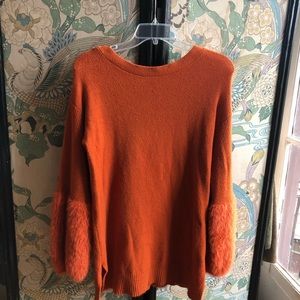 Anthropologie Orange Tunic Sweater, fuzzy sleeves!